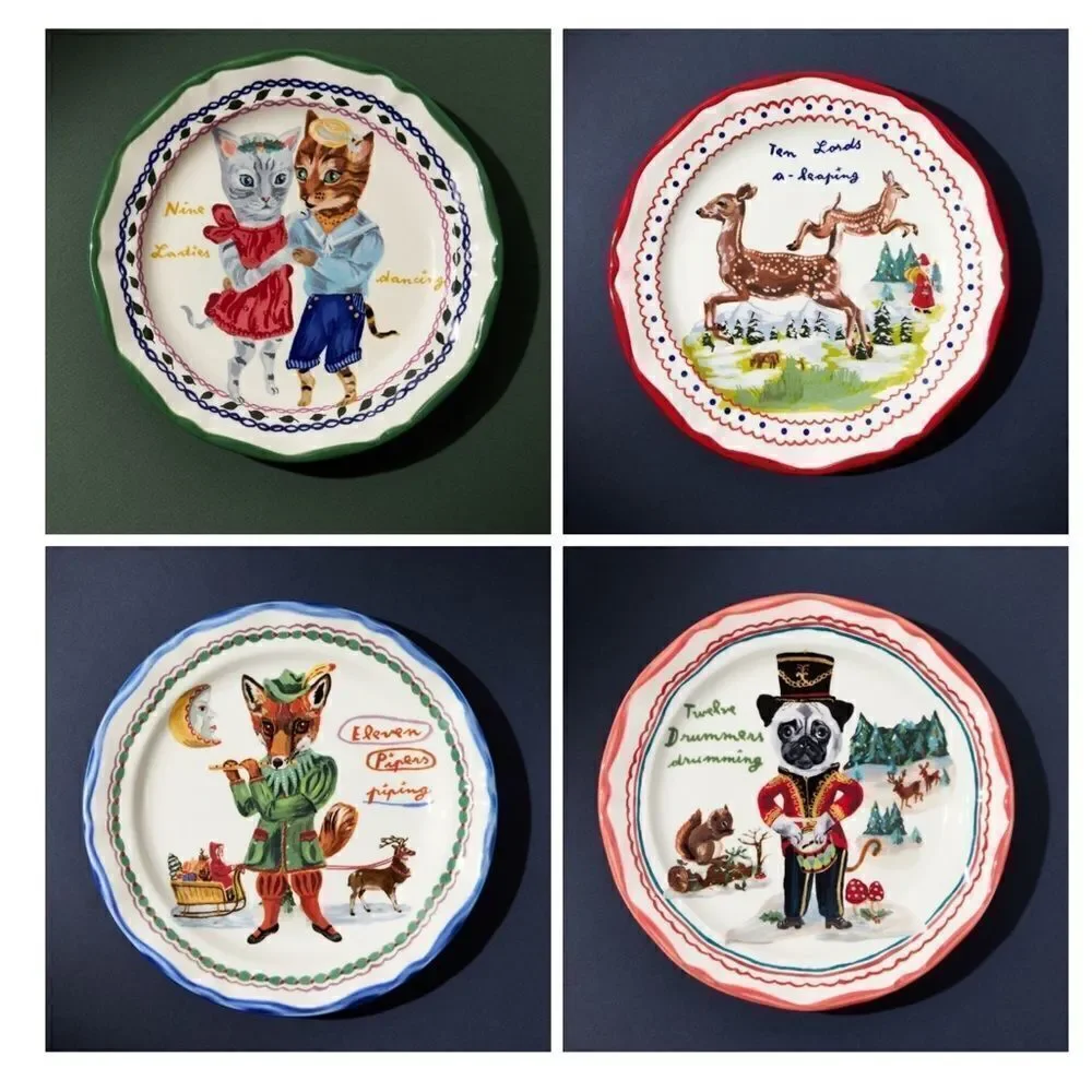 Anthropologie Nathalie Lete 12 Days of Christmas Dessert Plates - Set of…